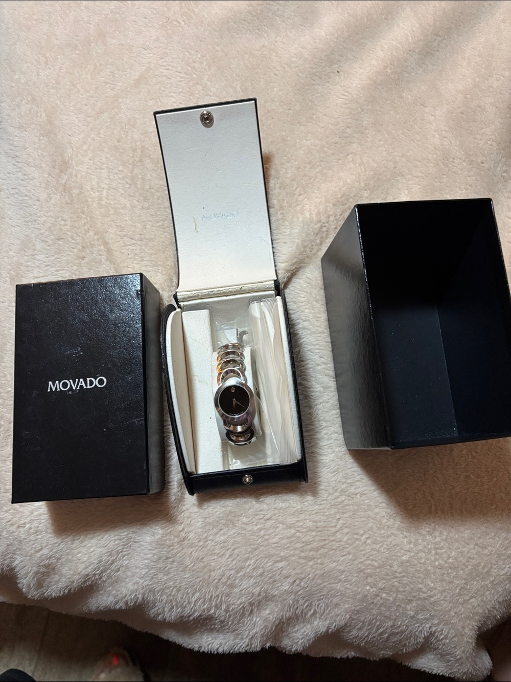 Movado Women's Silver Bracelet Watch with Black Dial